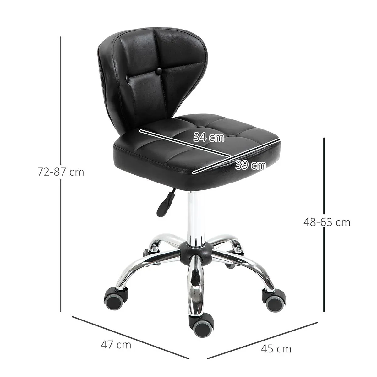 2er-Set Arbeitshocker mit Rückenlehne 72-87 cm höhenverstellbar Büro Dunkelgrau 45 x 47 x 72-87 cm - 0