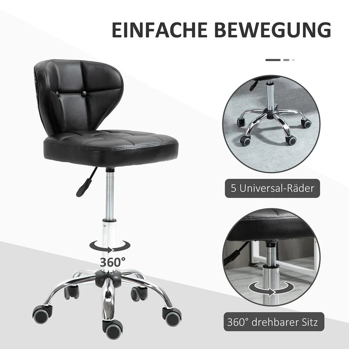 2er-Set Arbeitshocker mit Rückenlehne 72-87 cm höhenverstellbar Büro Dunkelgrau 45 x 47 x 72-87 cm - 3