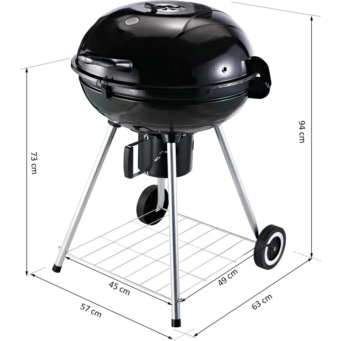 Grillwagen Kohlegrill Standgrill Kugelgrill BBQ rund mit Aschefänger Metall Schwarz Ø57 x 94 cm - 6