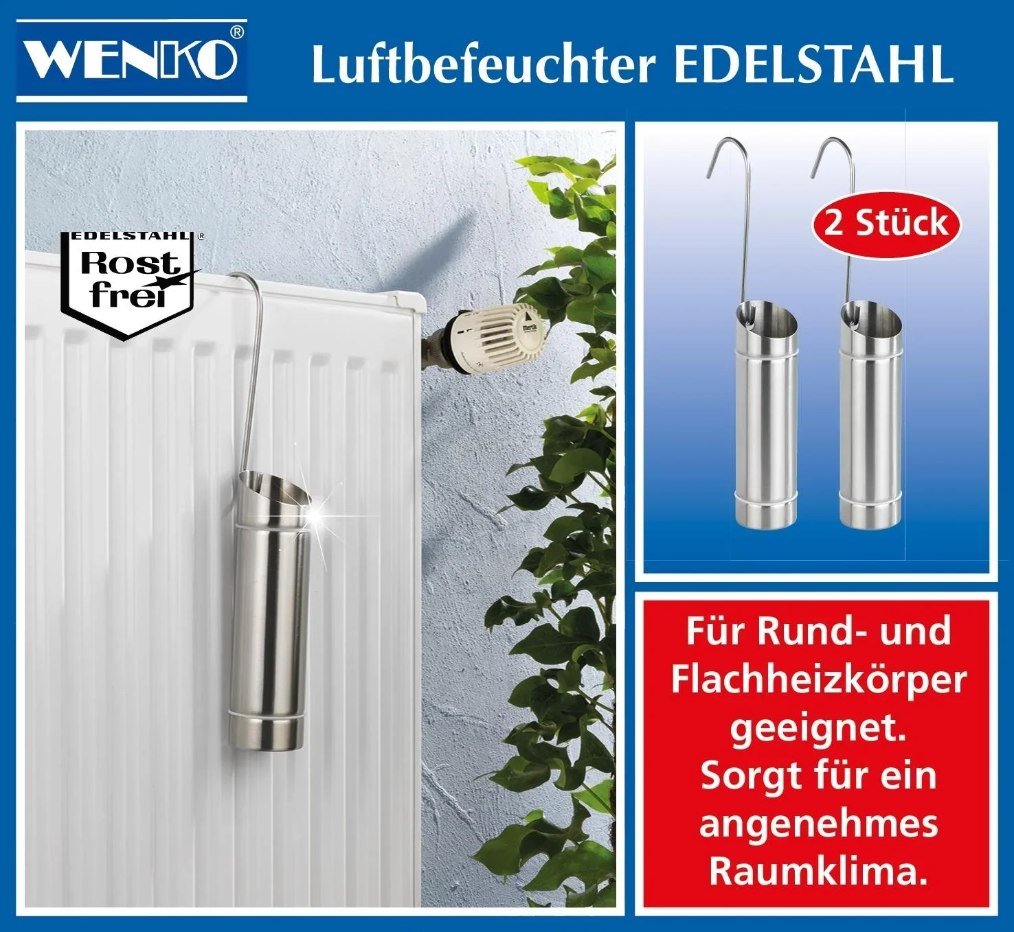 Luftbefeuchter für Heizkörper, aus Edelstahl, 2er Set - 0