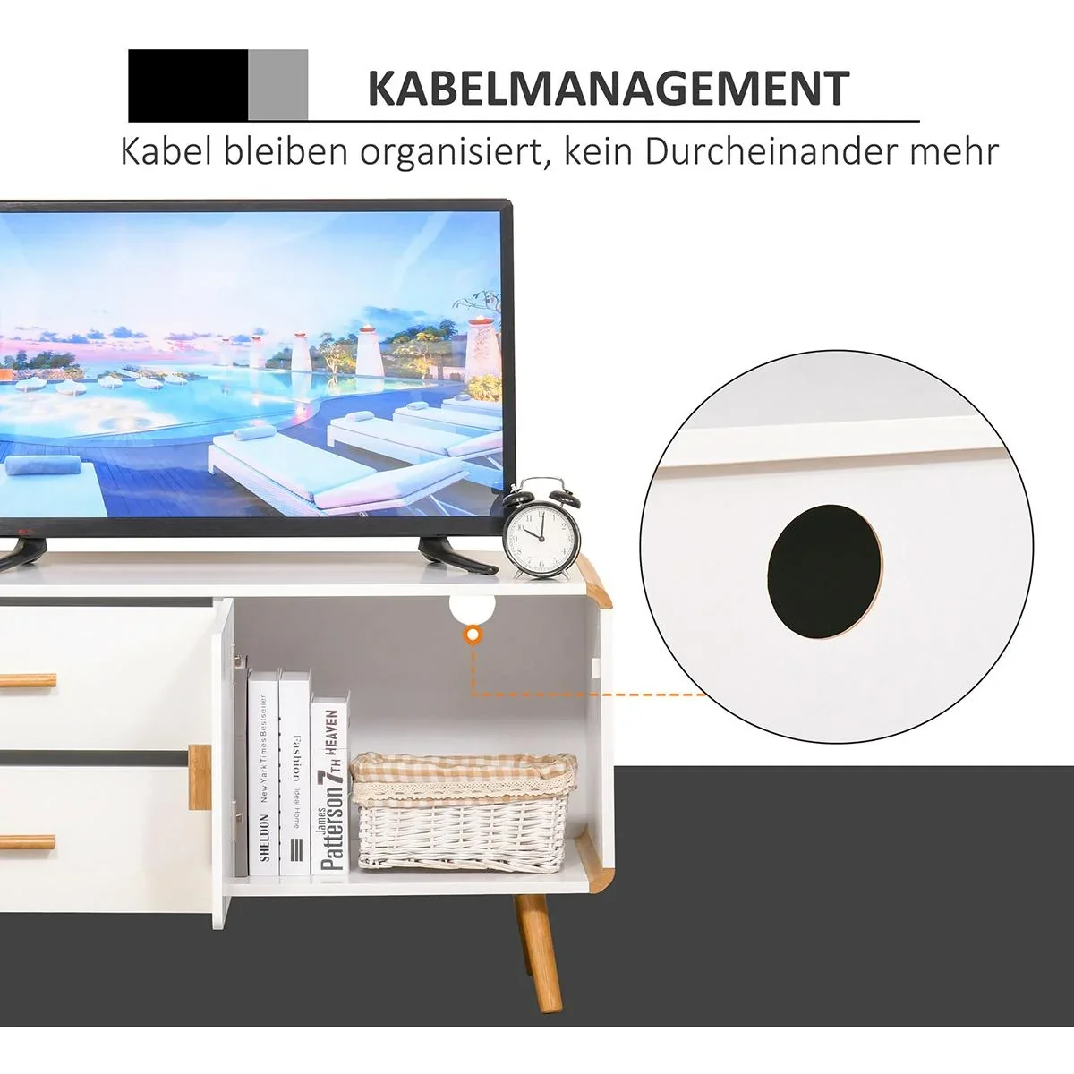 TV Schrank mit 2 Schubladen und 1 Fach Weiß+Natur - 3