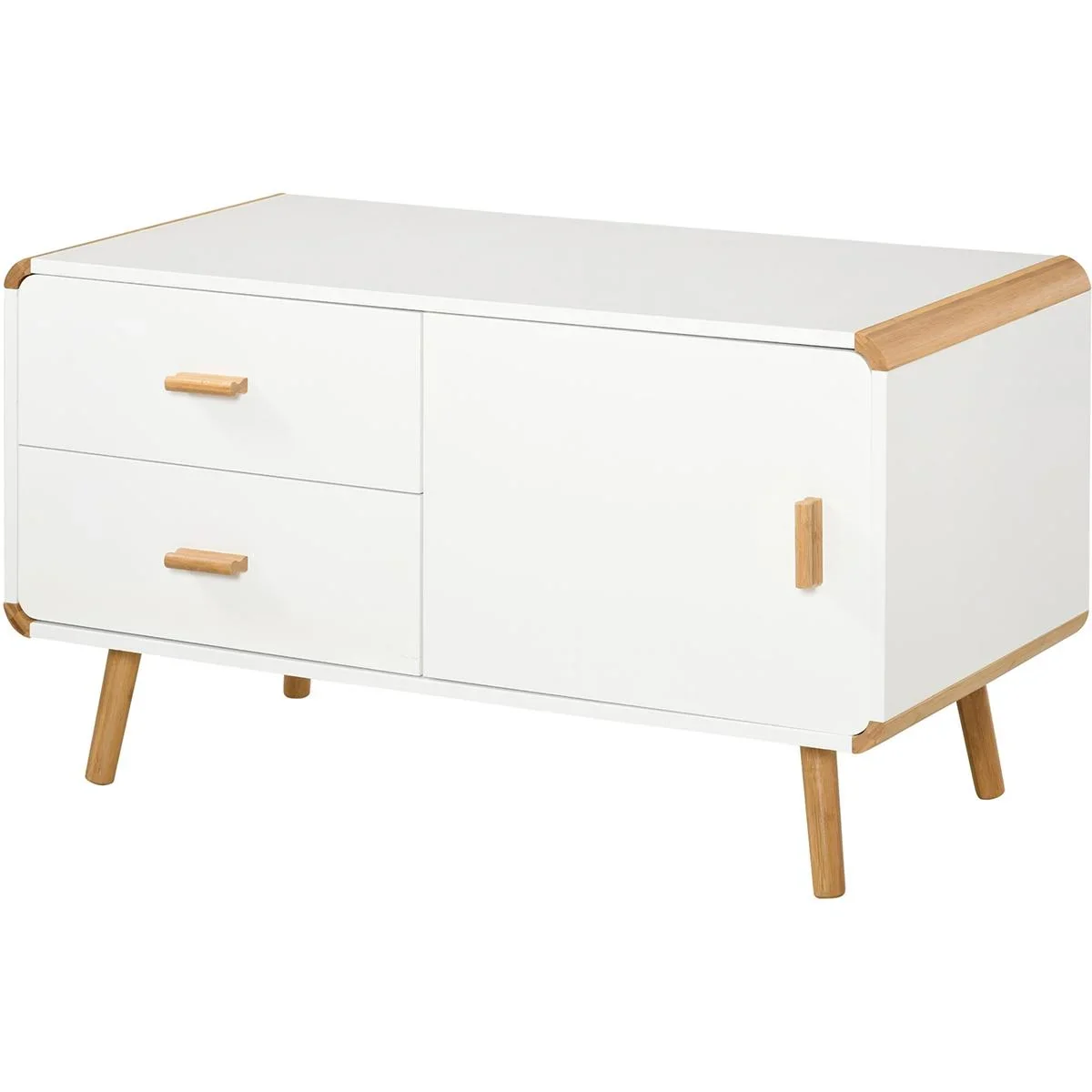 TV Schrank mit 2 Schubladen und 1 Fach Weiß+Natur - 4