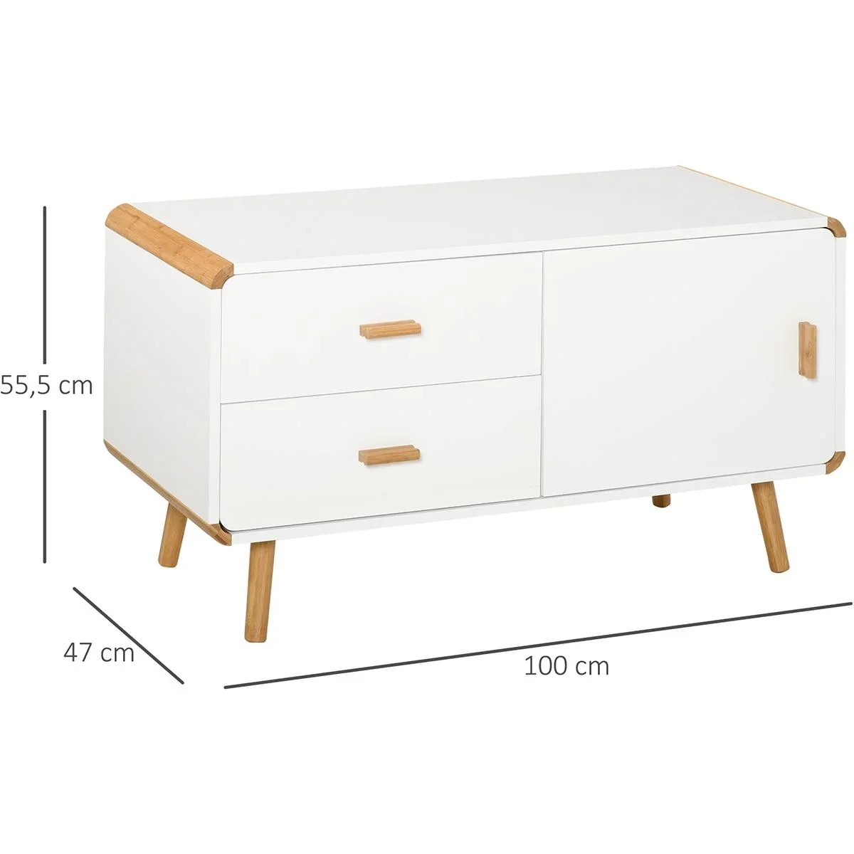 TV Schrank mit 2 Schubladen und 1 Fach Weiß+Natur - 5