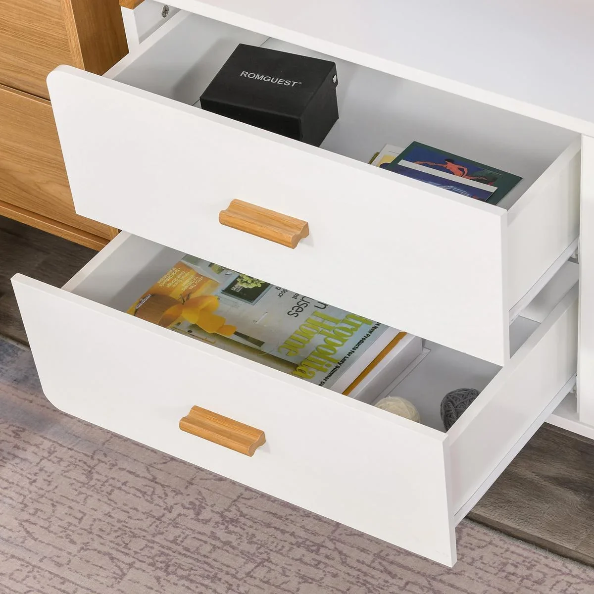 TV Schrank mit 2 Schubladen und 1 Fach Weiß+Natur - 6