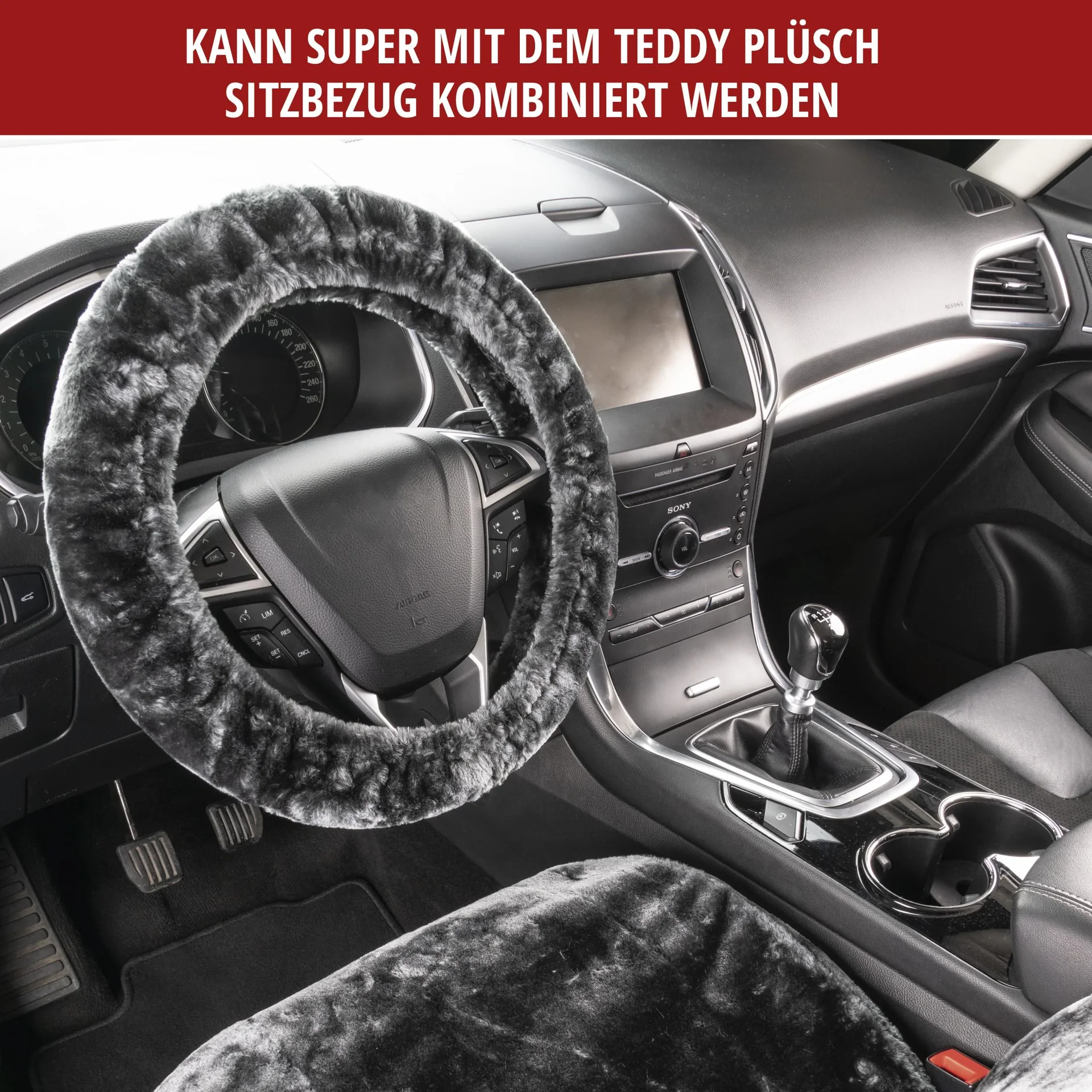Lenkradbezug "Teddy" aus Kunstfell, Anthrazit - 0