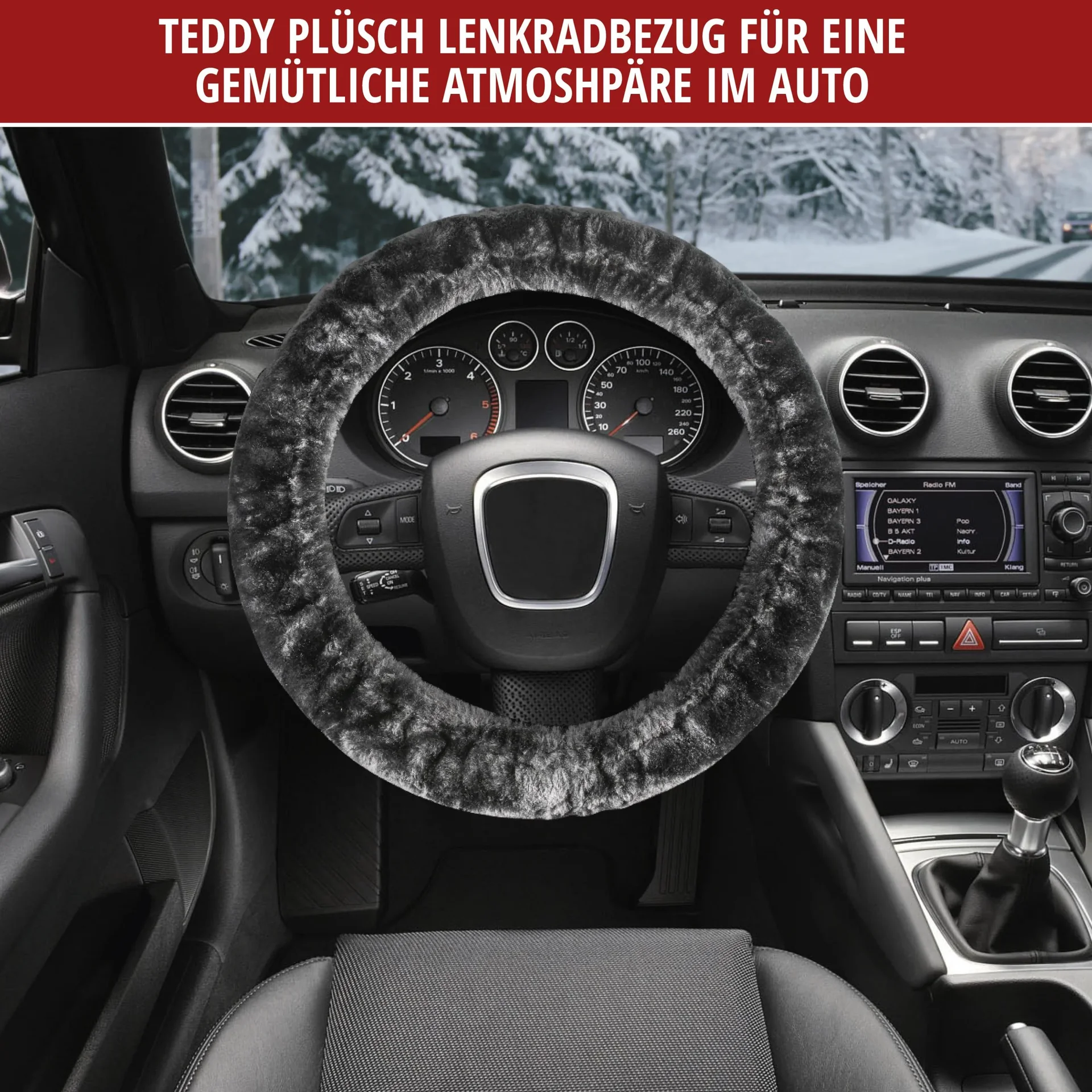 Lenkradbezug "Teddy" aus Kunstfell, Anthrazit - 1