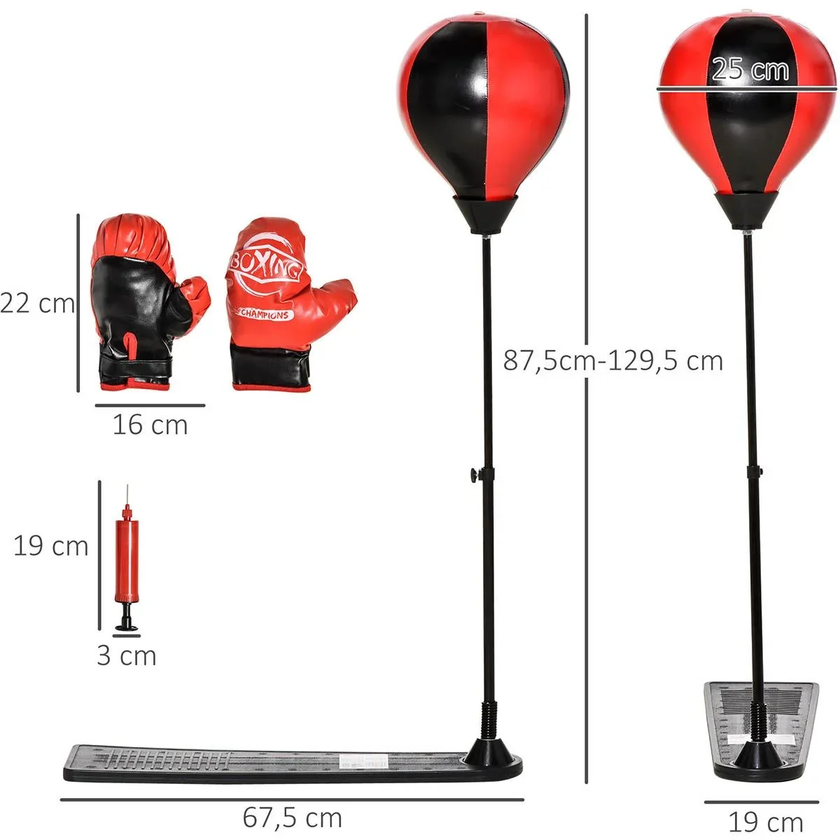 Boxset Boxstand für Kinder Punchingball Set höhenverstellbar 87,5-129,5 cm Standboxsack mit Boxhandschuhe Pumpe für Kind - 0