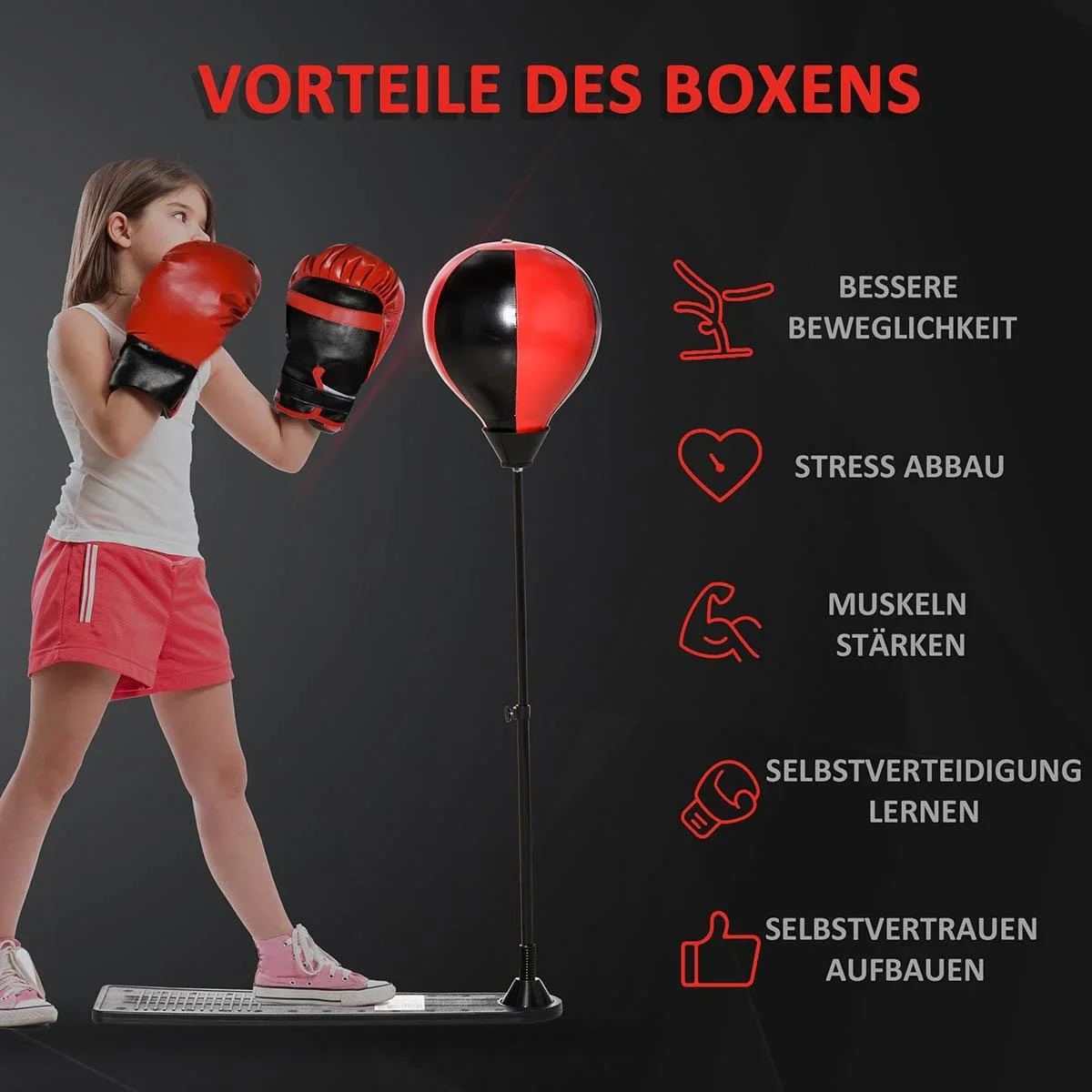 Boxset Boxstand für Kinder Punchingball Set höhenverstellbar 87,5-129,5 cm Standboxsack mit Boxhandschuhe Pumpe für Kind - 1