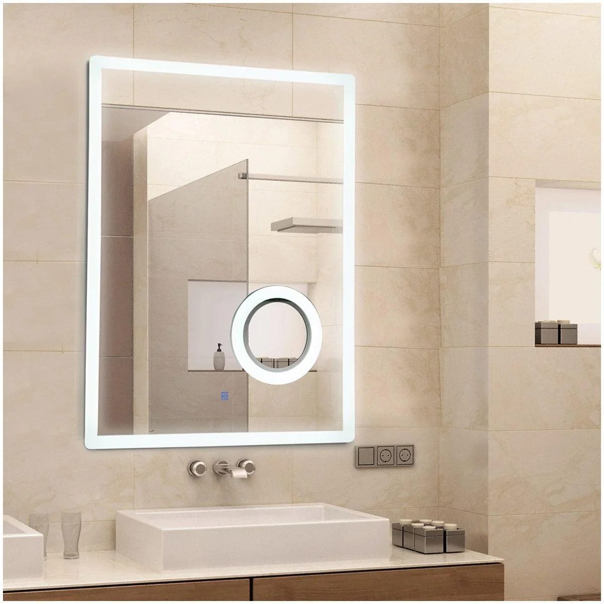 kleankin® LED Badspiegel Badezimmerspiegel Beleuchtung 65W 80x60cm - 1