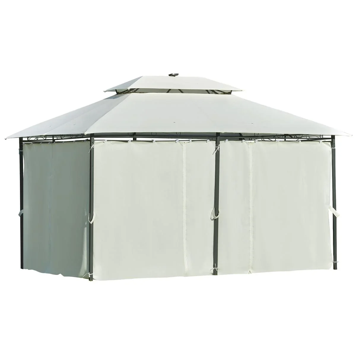 Gartenpavillon 4 x 3m Pavillon Gartenzelt Festzelt Partyzelt mit LED Licht Stahl Polyester Cremeweiß - 1