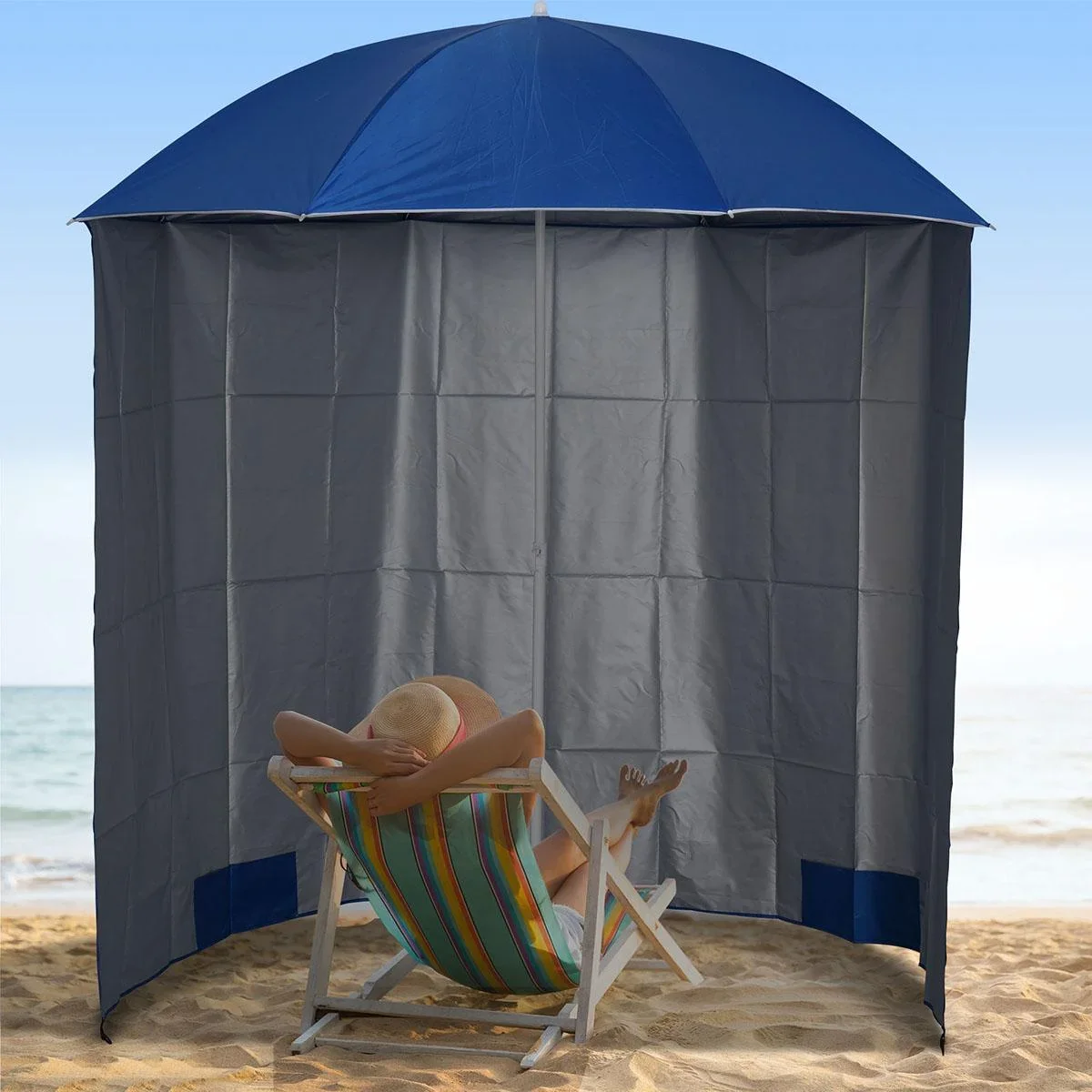 Sonnenschirm Strandschirm Sonnenschutz mit Seitenwand Strand Polyester Blau 2,2 x H2,2m - 3