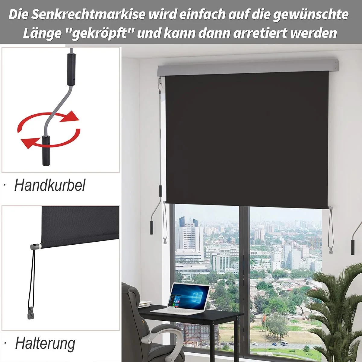 Senkrechtmarkise mit Handkurbel dunkelgrau - 7