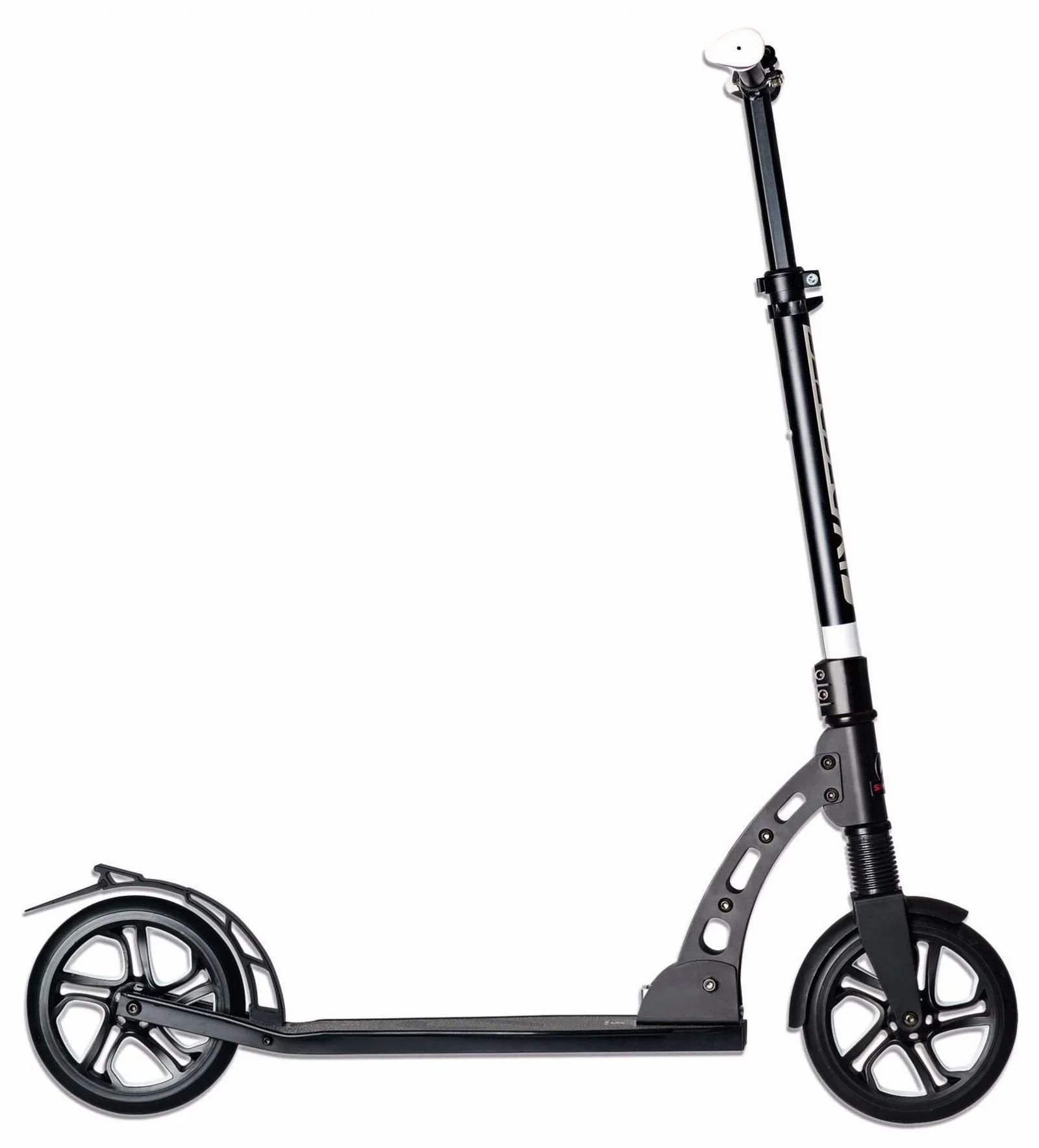 Aluminium Scooter mit Frontfederung, Klappmechanismus, 205 mm, ABEC 7, höhenverstellbar, schwarz - 0