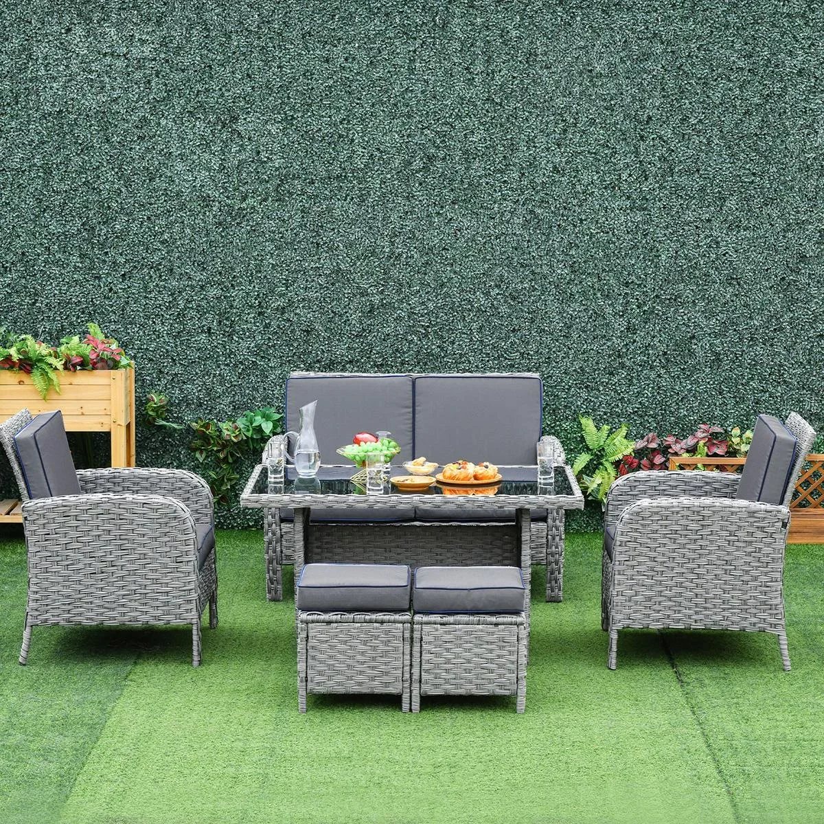 6-tlg. Luxus Polyrattan Garten Essgruppe Gartengarnitur Gartenmöbel Garten-Set Sitzgruppe Loungemöbel inkl. Esstisch und - 2