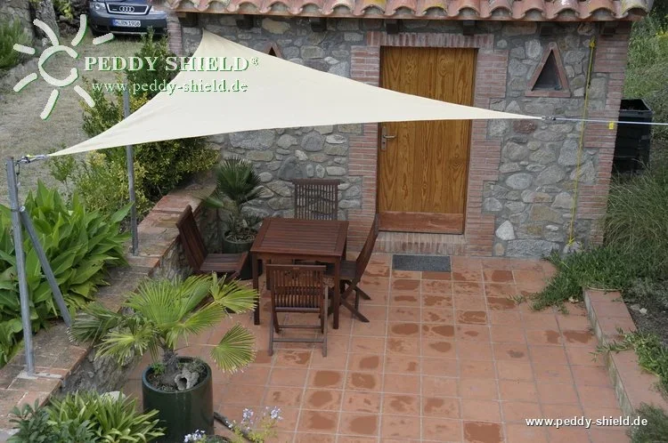 Dreieck-Sonnensegel HDPE creme weiss 300 x 300 x 300cm - 1