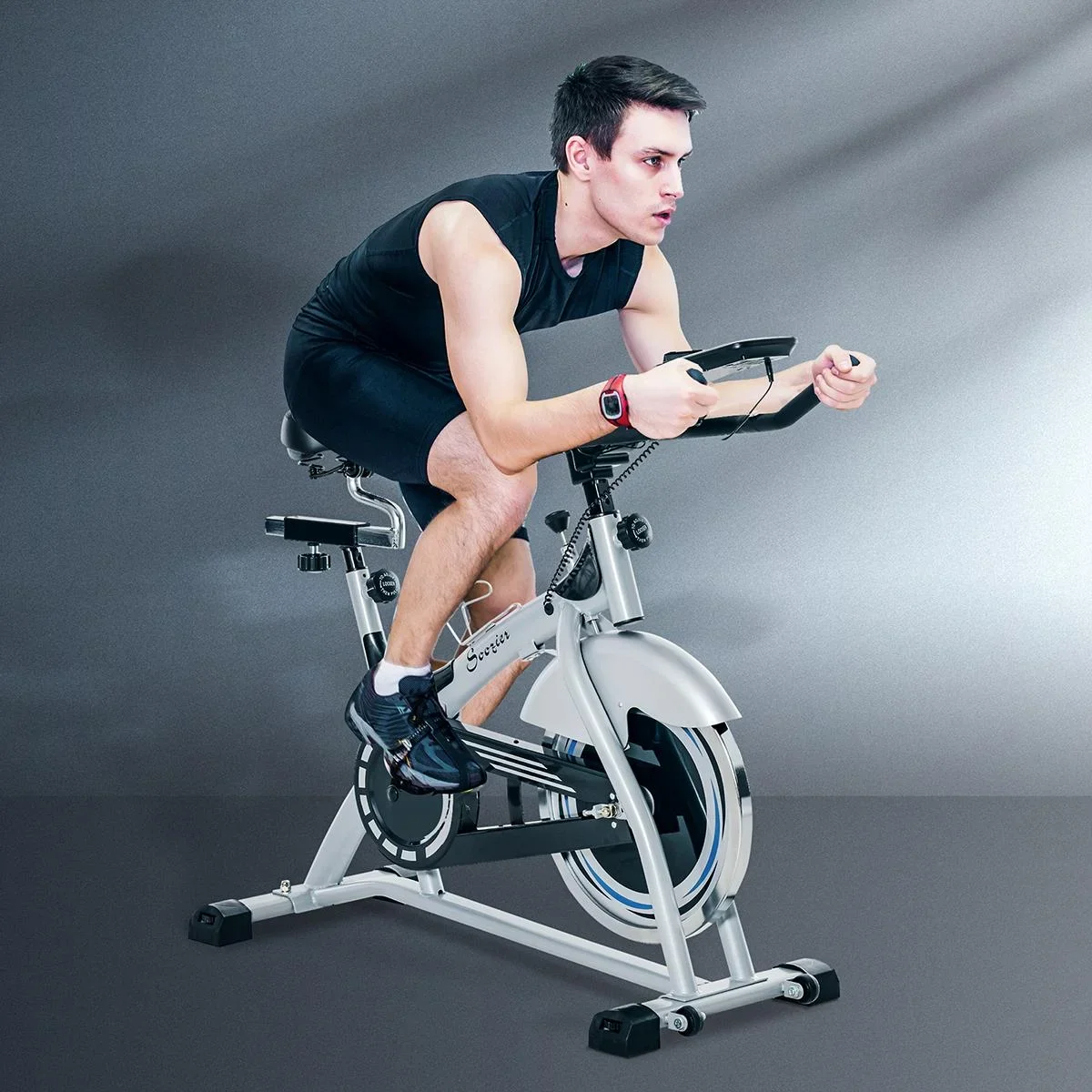 Ergometer Heimtrainer Fahrradtrainer mit Display Metall ABS Silber+Schwarz 124 x 50 x 111 cm Stufenloser LCD-Display - 1