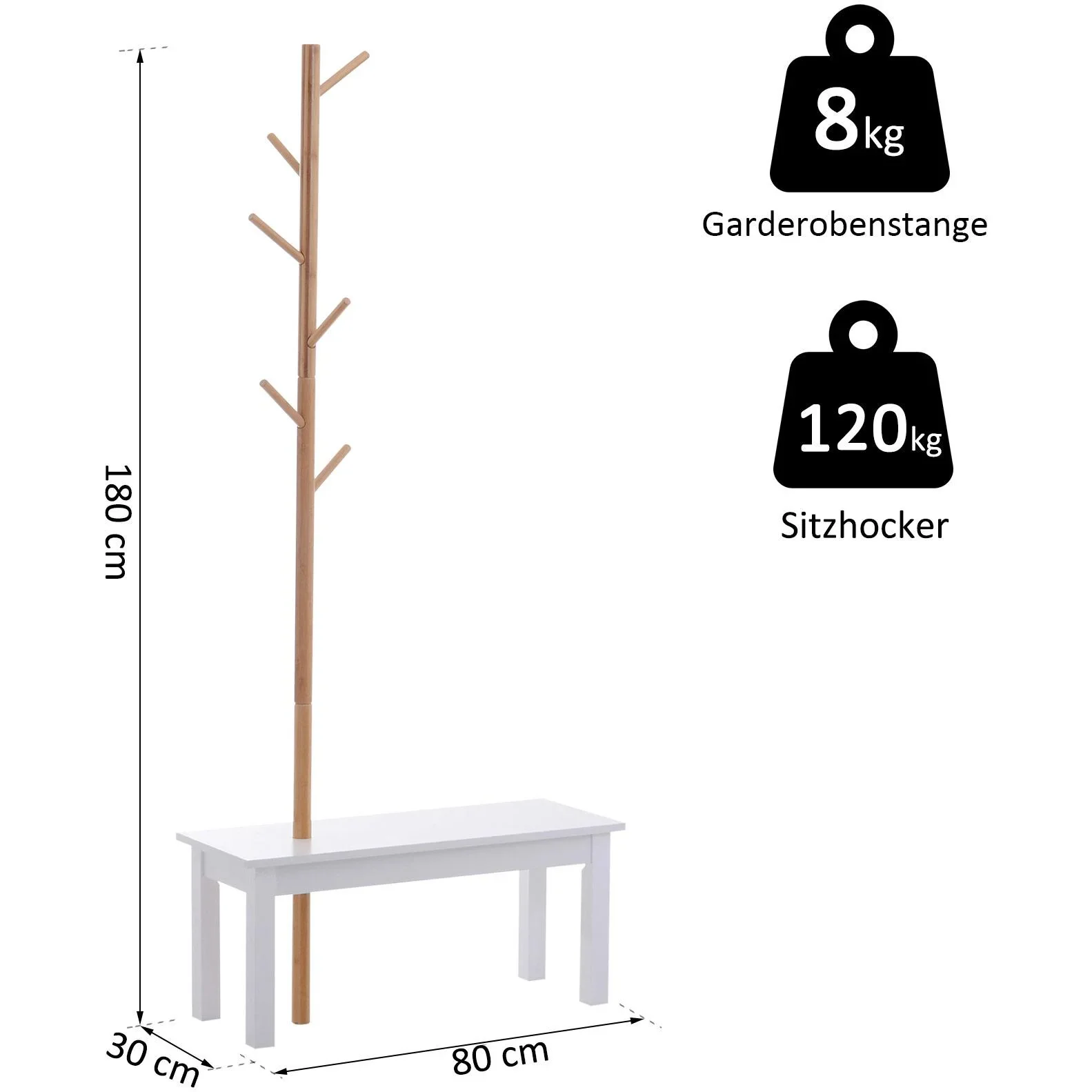 Garderobenständer Kleiderhaken Garderobe mit Sitzbank Baum-Design Zweige 6 Haken - 0
