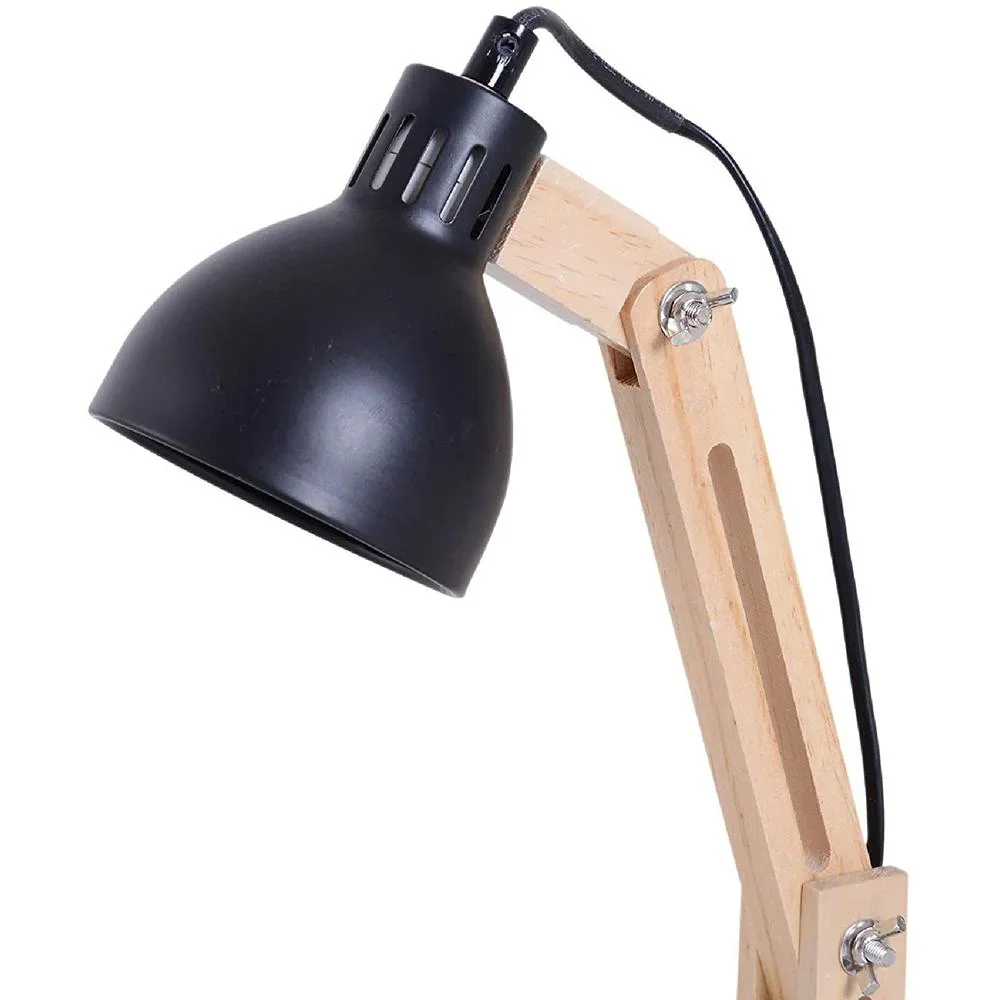 Tischleuchte Schreibtischlampe verstellbar Leselampe Büro Metall + Holz schwarz 26 x 15 x 41 cm - 1