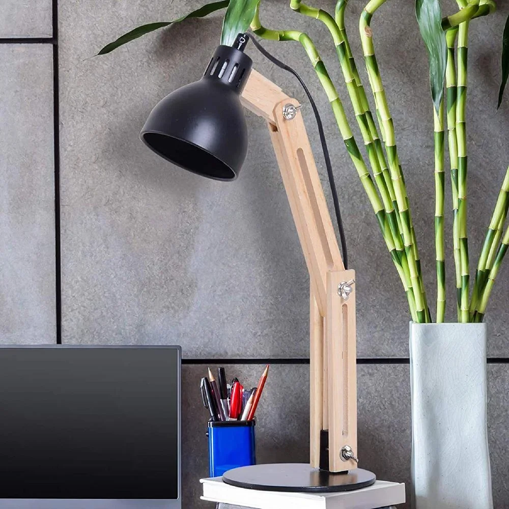 Tischleuchte Schreibtischlampe verstellbar Leselampe Büro Metall + Holz schwarz 26 x 15 x 41 cm - 4