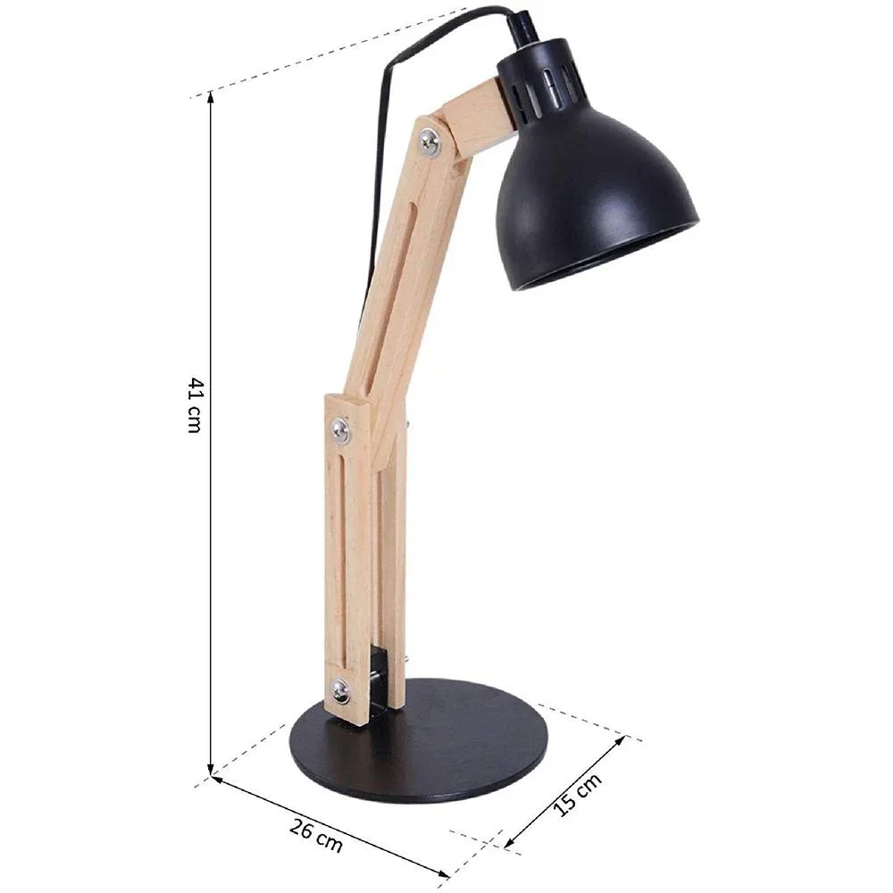 Tischleuchte Schreibtischlampe verstellbar Leselampe Büro Metall + Holz schwarz 26 x 15 x 41 cm - 5