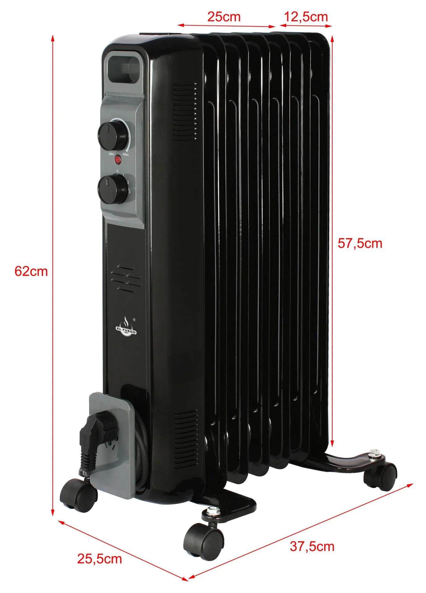 Mobiler Ölradiator, schwarz, 7 Rippen - 6