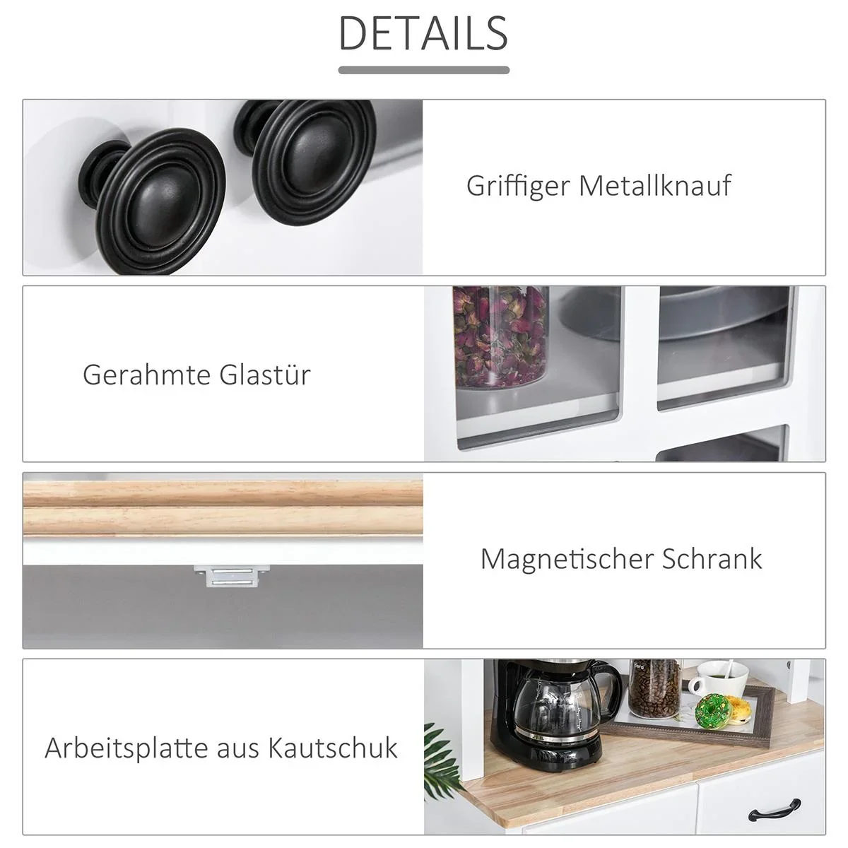 Küchenschrank mit 2 Schubladen, Hochschrank mit verstellbaren Ablagen, Kommode, MDF, Gummiholz, 74 x 40 x 172 cm - 0