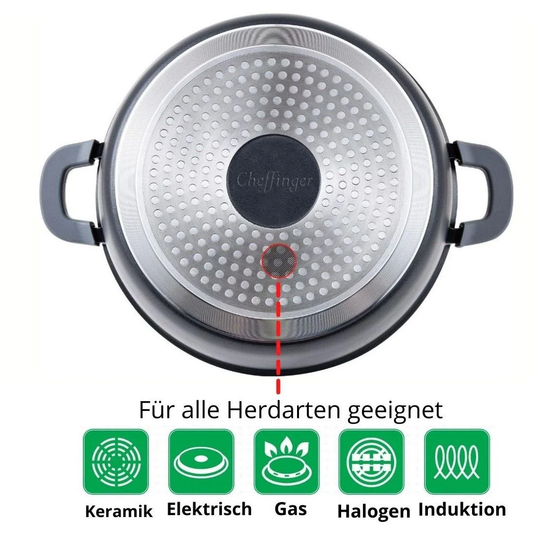Cheffinger Schmortopf / Niedriger Kochtopf - Marmorbeschichtung - mit abnehmbaren Silikongriffen - Edelstahl - 32 cm - 2