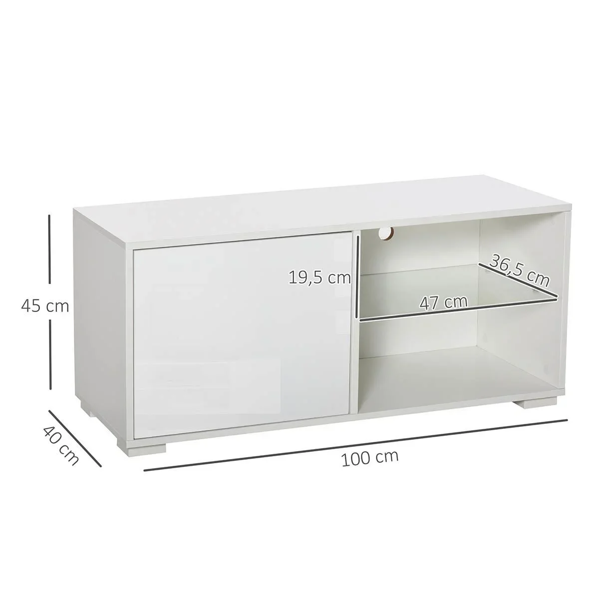 TV Schrank TV-Kommode mit Schubladen und Offene Regale Spanplatte Glas Weiß 100 x 40 x 45 cm - 0