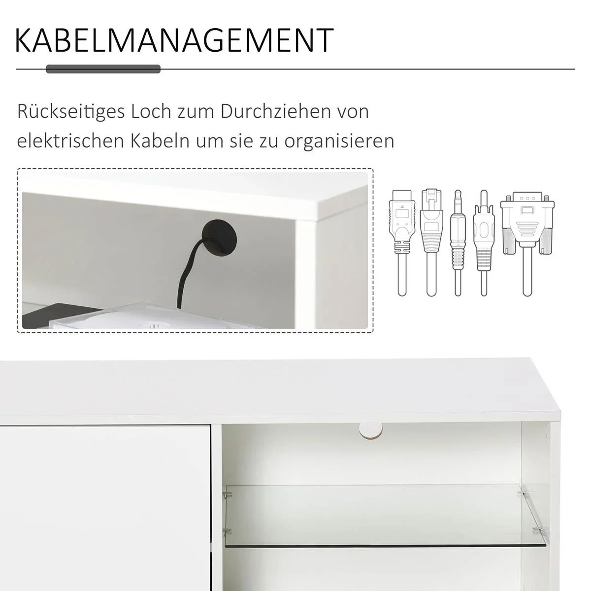 TV Schrank TV-Kommode mit Schubladen und Offene Regale Spanplatte Glas Weiß 100 x 40 x 45 cm - 3