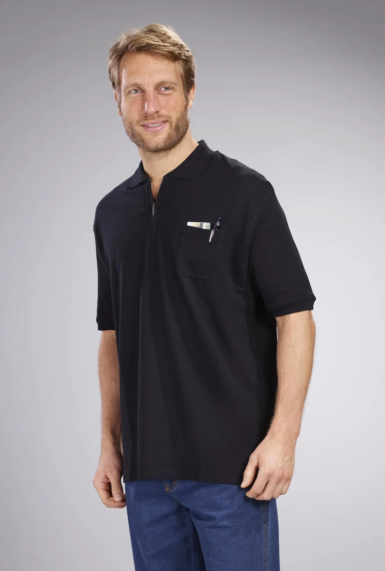 Poloshirt mit Reißverschluss, schwarz, Gr.XL - 2