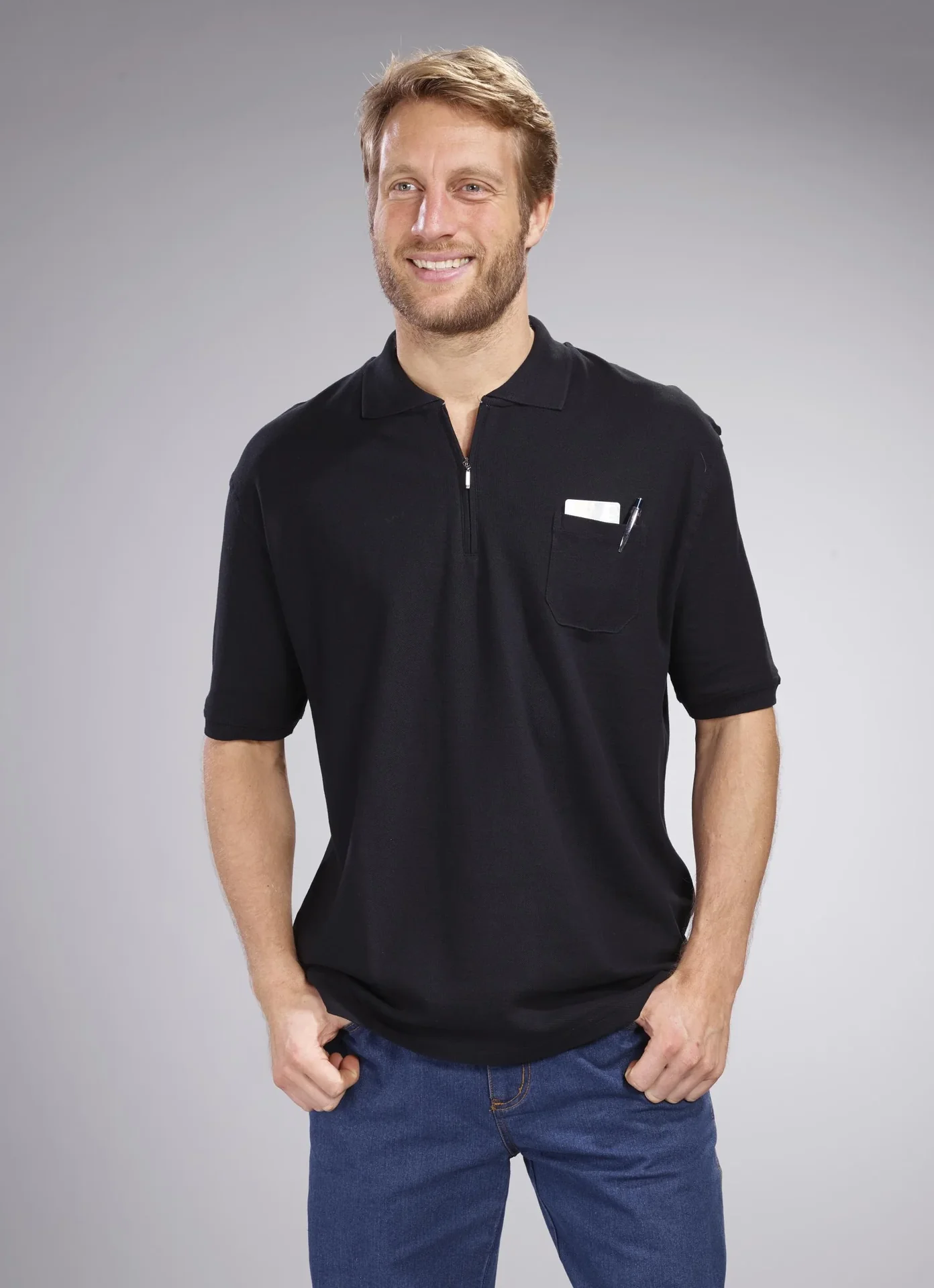 Poloshirt mit Reißverschluss, schwarz, Gr.XL - 3