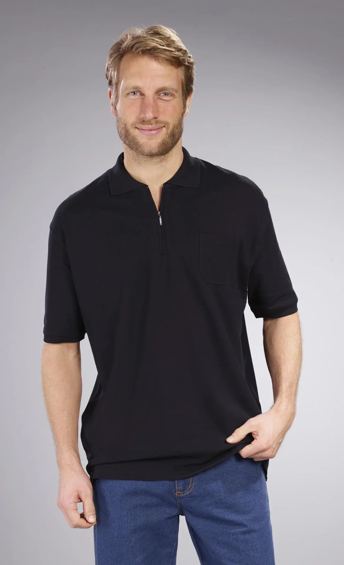 Poloshirt mit Reißverschluss, schwarz, Gr.XL - 7