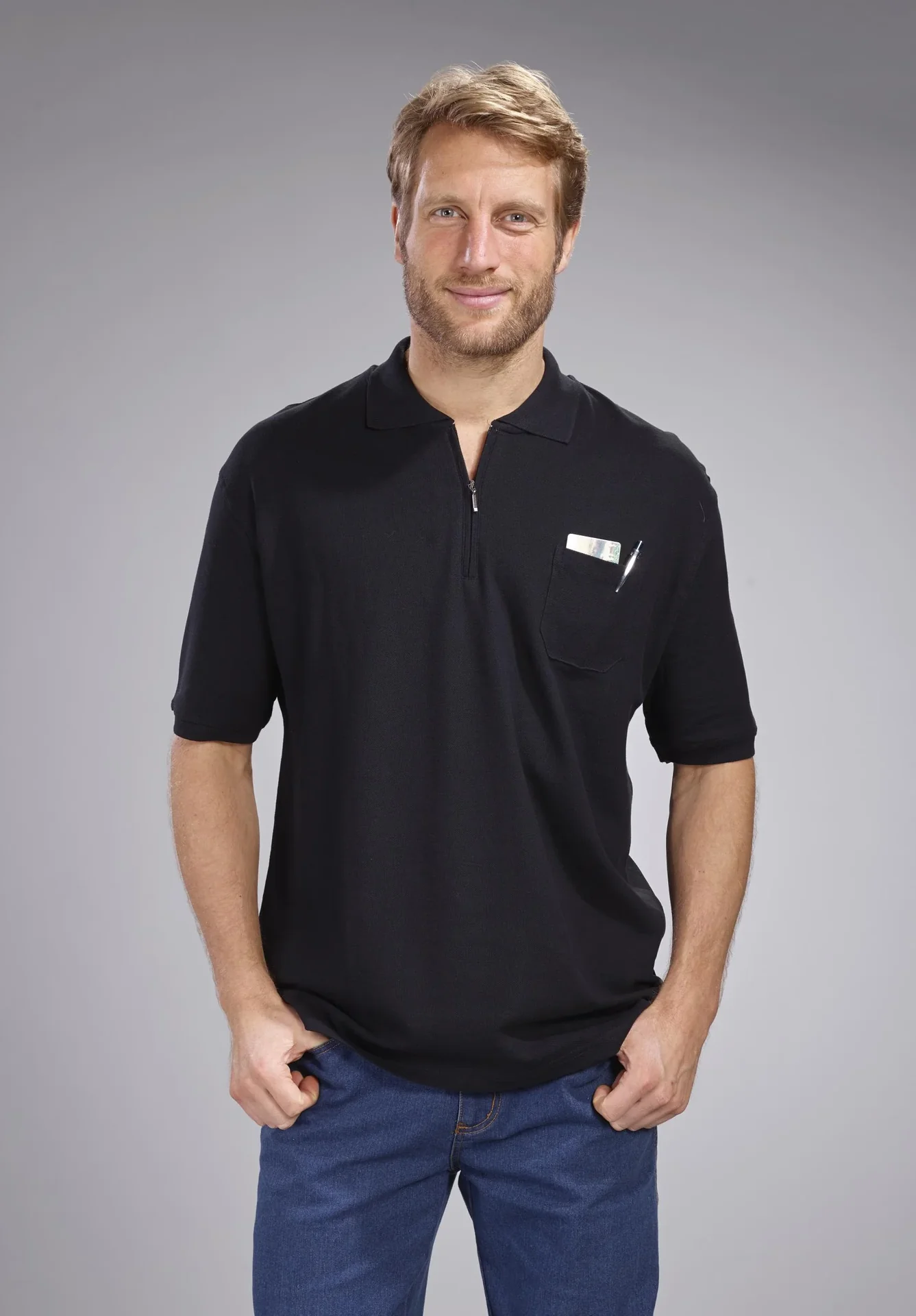 Poloshirt mit Reißverschluss, schwarz, Gr.XL - 9