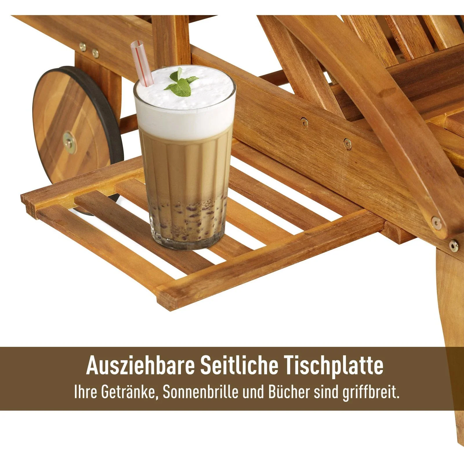 Gartenliege Sonnenliege Liegestuhl klappbar verstellbar Akazienholz Natur 195 x 70 x (66 85) cm - 0