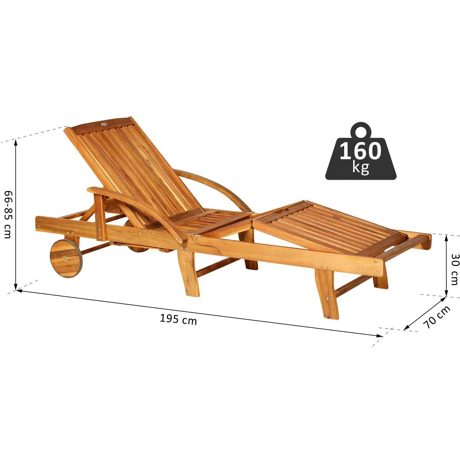 Gartenliege Sonnenliege Liegestuhl klappbar verstellbar Akazienholz Natur 195 x 70 x (66 85) cm - 2