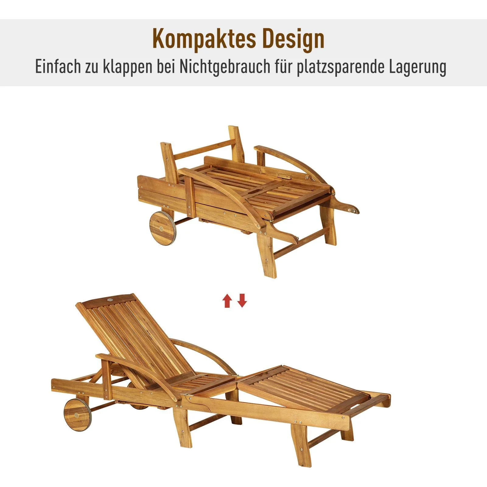 Gartenliege Sonnenliege Liegestuhl klappbar verstellbar Akazienholz Natur 195 x 70 x (66 85) cm - 5