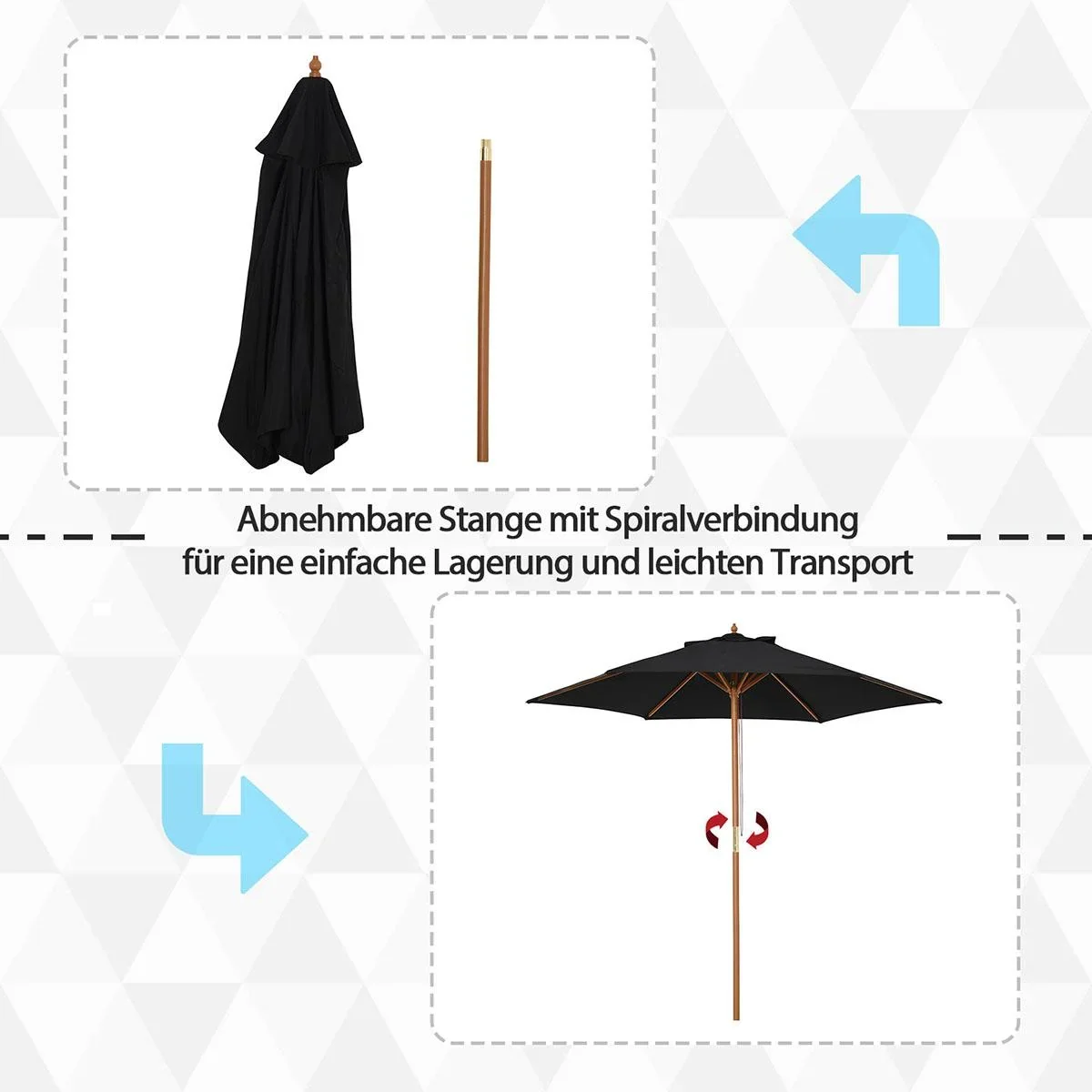 Sonnenschirm, Gartenschirm, 3-stufig, Sonnenschutz, Bambus 180/ Polyester, Schwarz, Ø2,5 x 2,3 m - 0