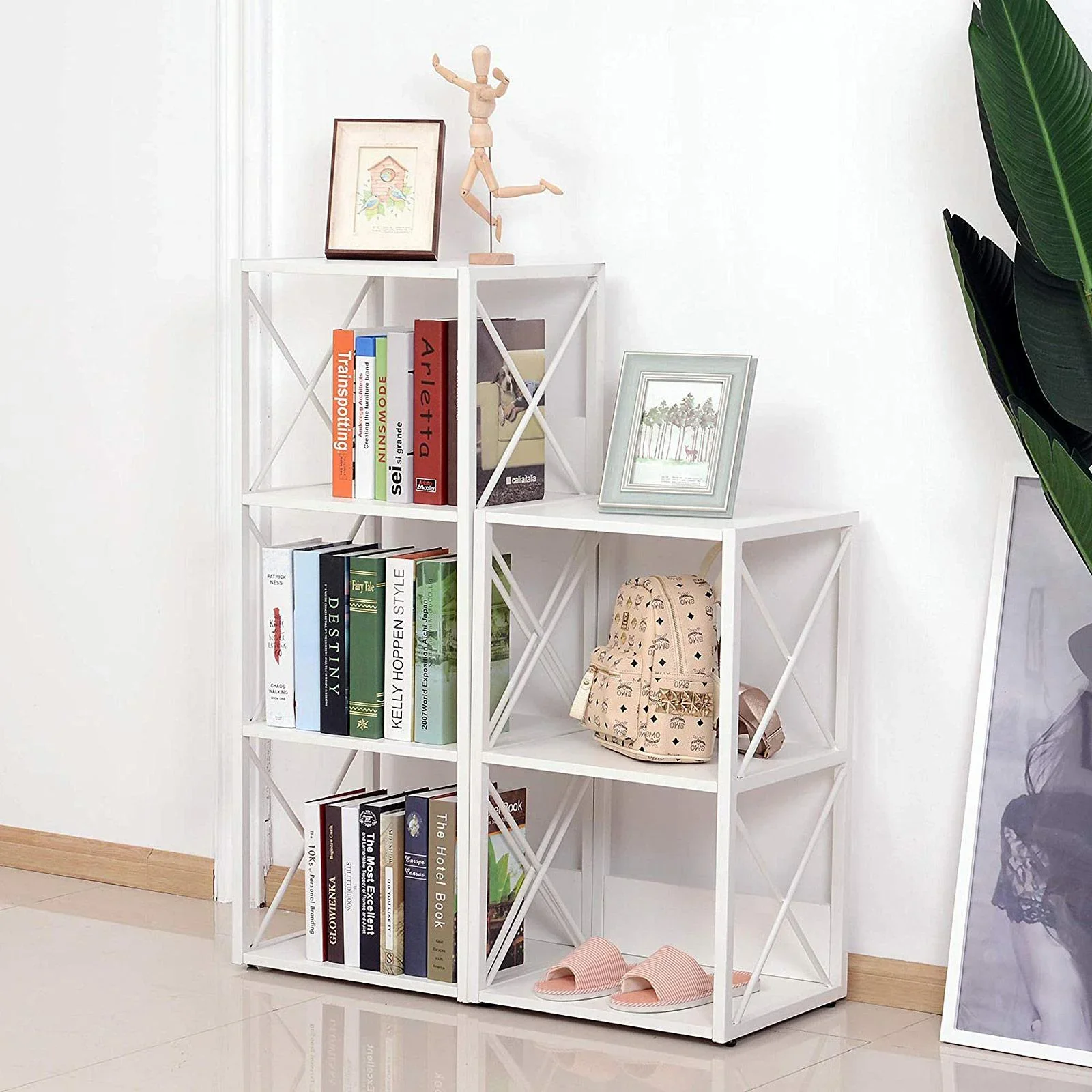 Standregal Bücherregal Aufbewahrungsregal 4 Staufächer Metall Weiß 40 x 35 x 108 cm - 4