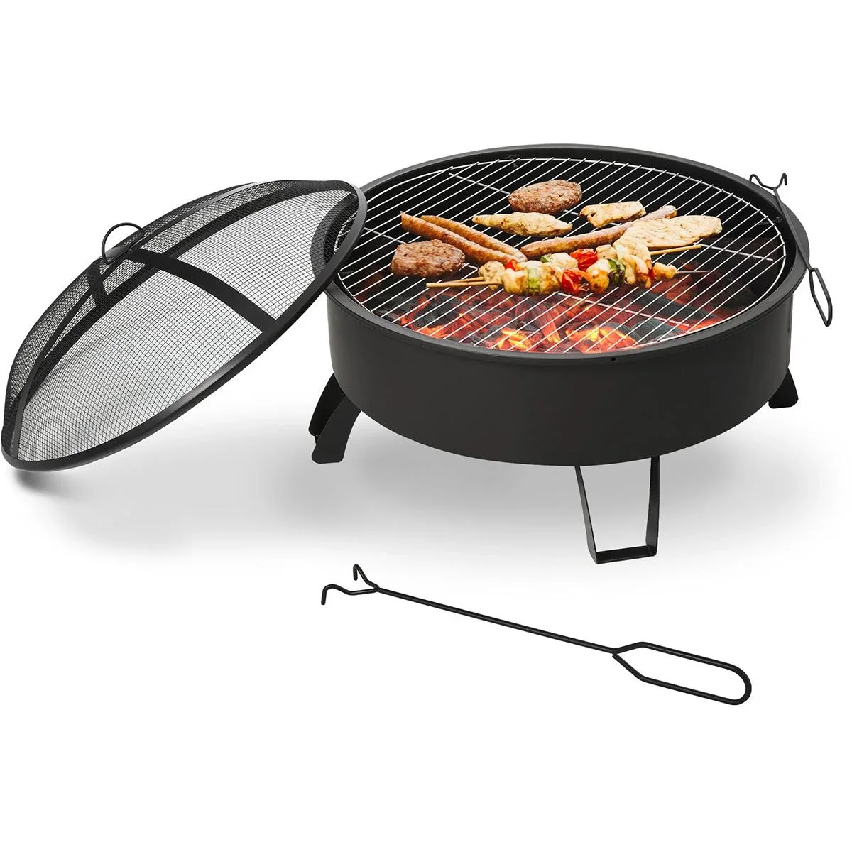 2-in-1 Feuerschale mit Grillrost schwarz - 1