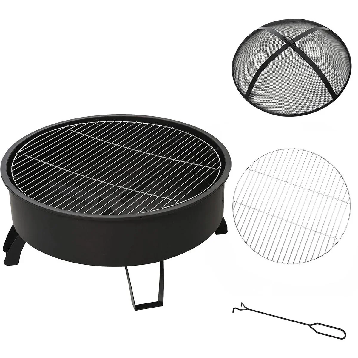 2-in-1 Feuerschale mit Grillrost schwarz - 3