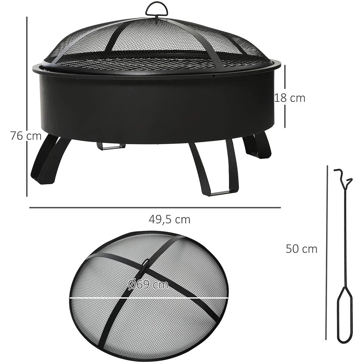 2-in-1 Feuerschale mit Grillrost schwarz - 4