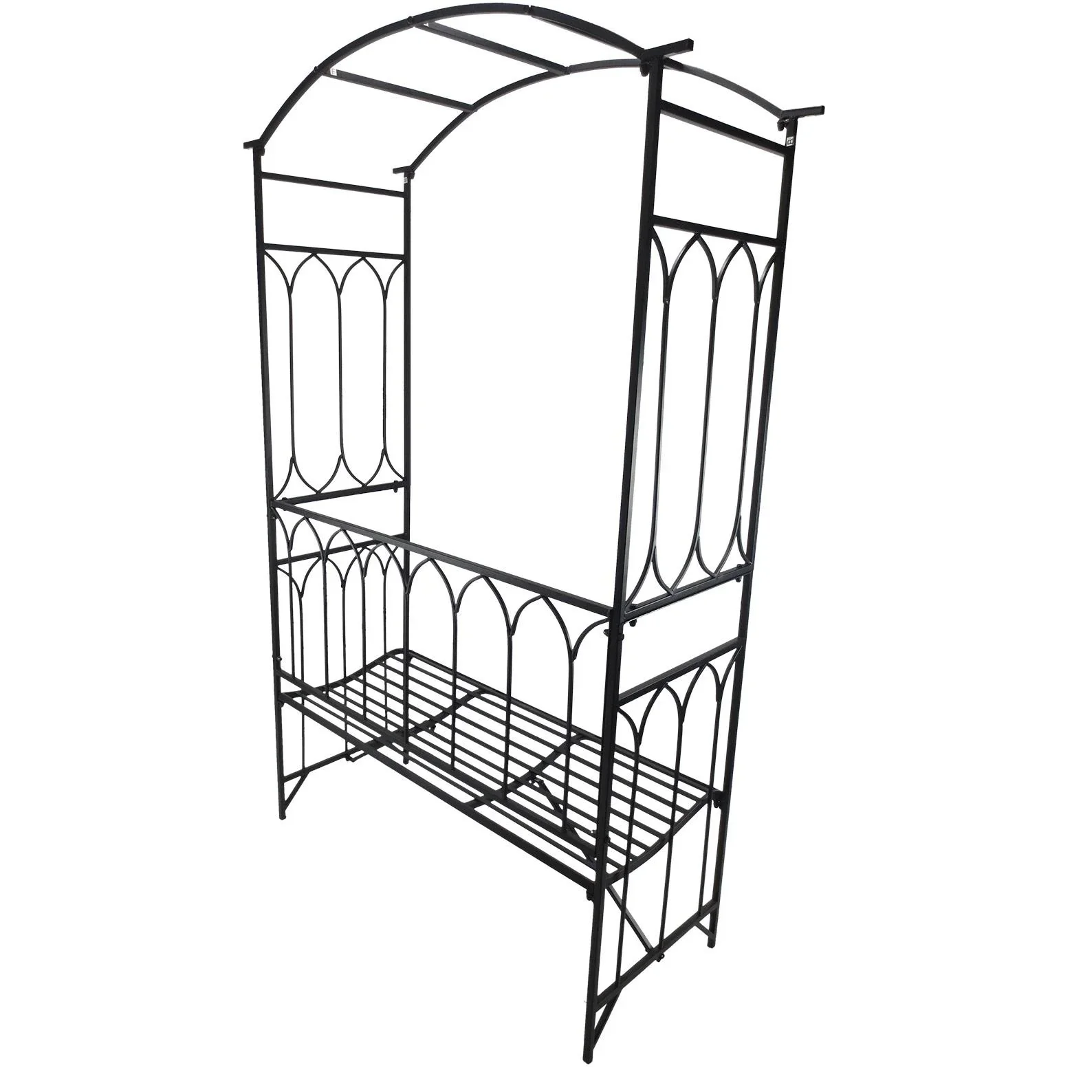 Rosenbogen mit Bank Rosenbank Laubenbank Rankgitter Rankhilfe Metall Schwarz 115 x 50 x 203 cm - 1