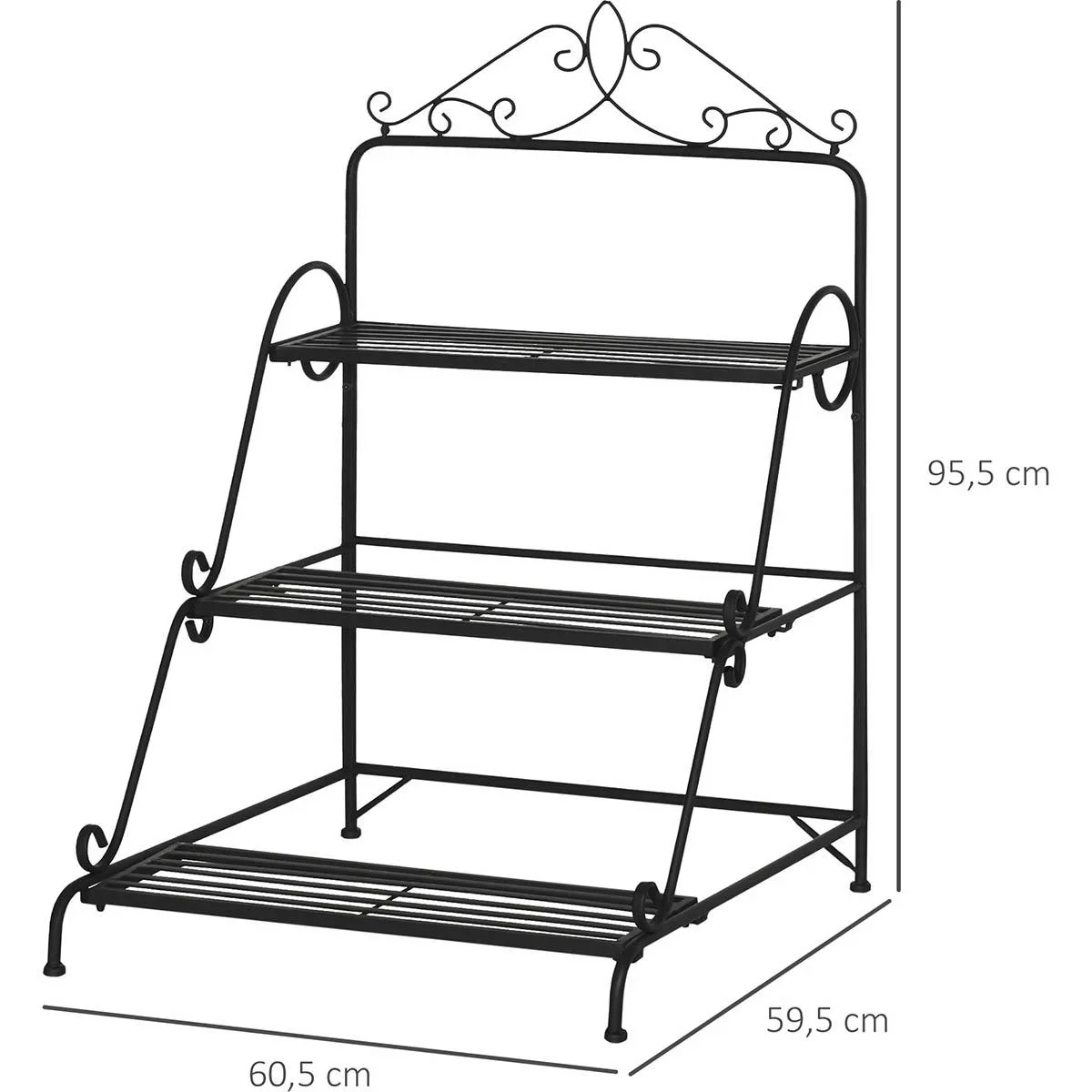 Dekorative Pflanzenleiter 3 Stufen Metall schwarz 60,5 x 59,5 x 95,5 cm - 1