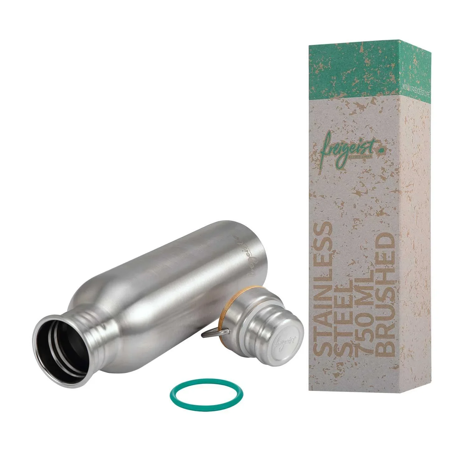 Edelstahlflasche 750ml, matt mit aquabook Flaschenbürste XL - 1