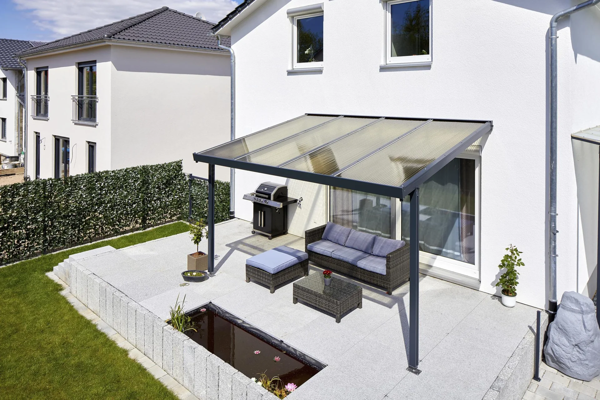 Terrassendach Premium, anthrazit, 4102 x 3060 mm - Acryl Stegplatten 16mm, bronze - 0