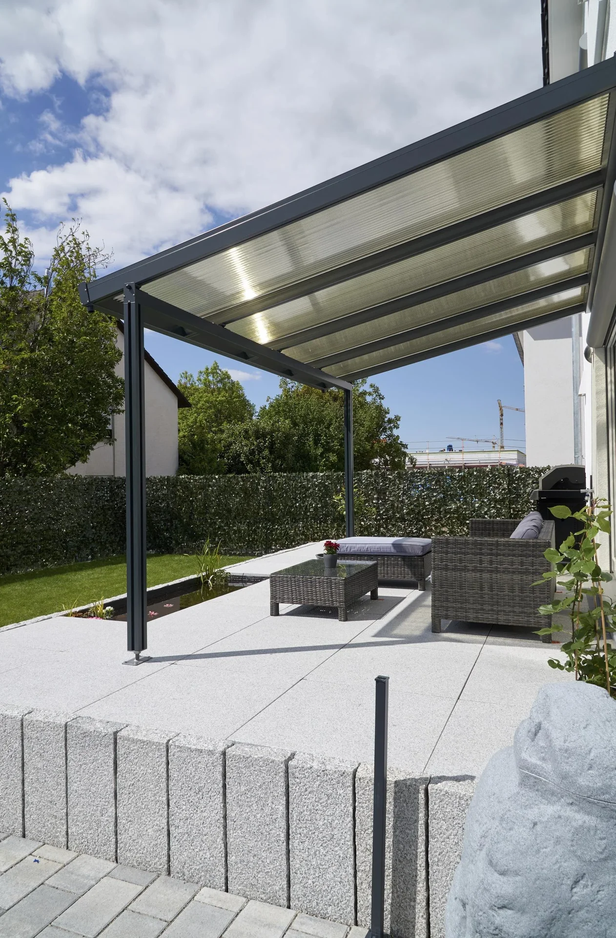 Terrassendach Premium, anthrazit, 4102 x 3060 mm - Acryl Stegplatten 16mm, bronze - 2