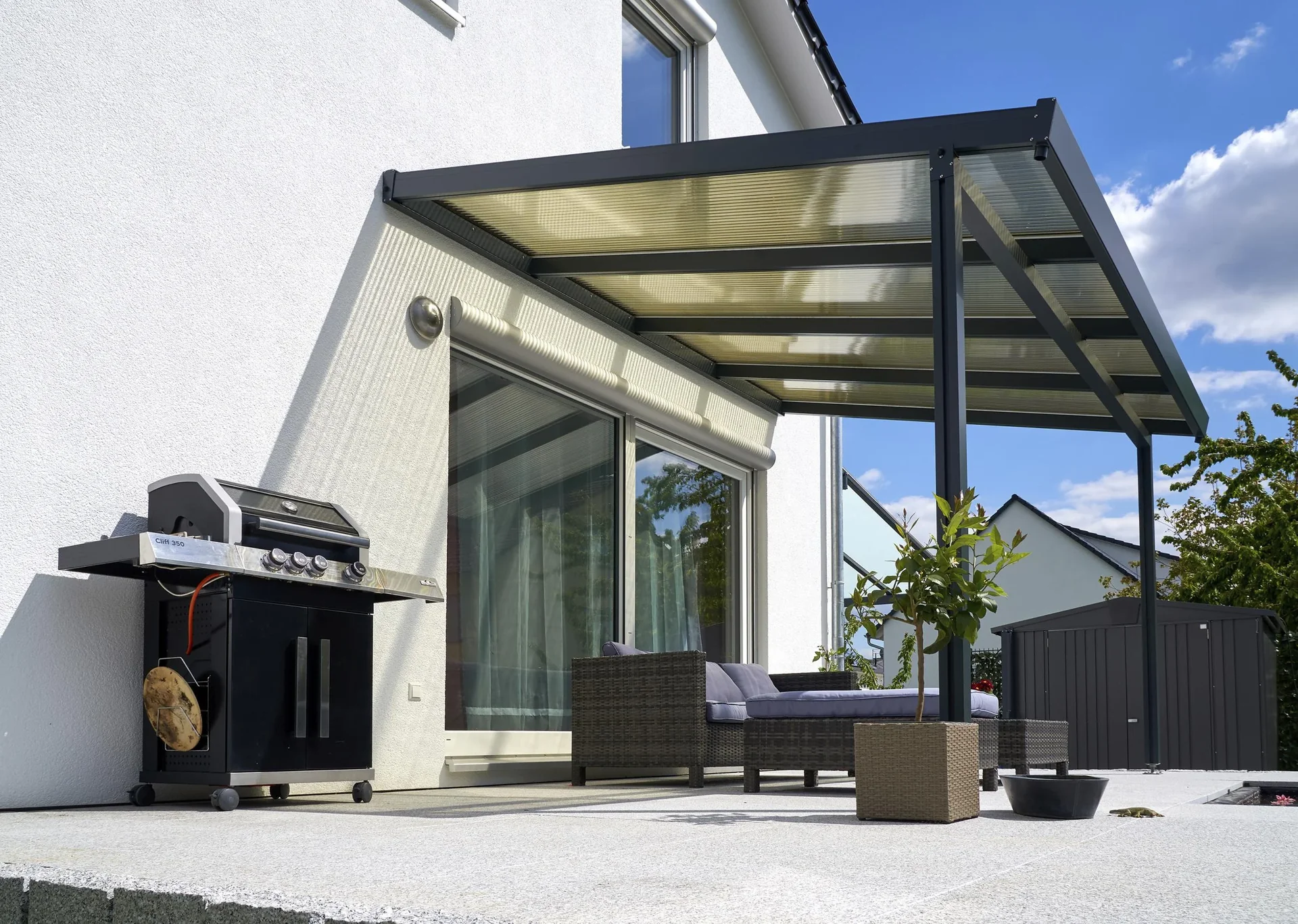 Terrassendach Premium, anthrazit, 4102 x 3060 mm - Acryl Stegplatten 16mm, bronze - 7