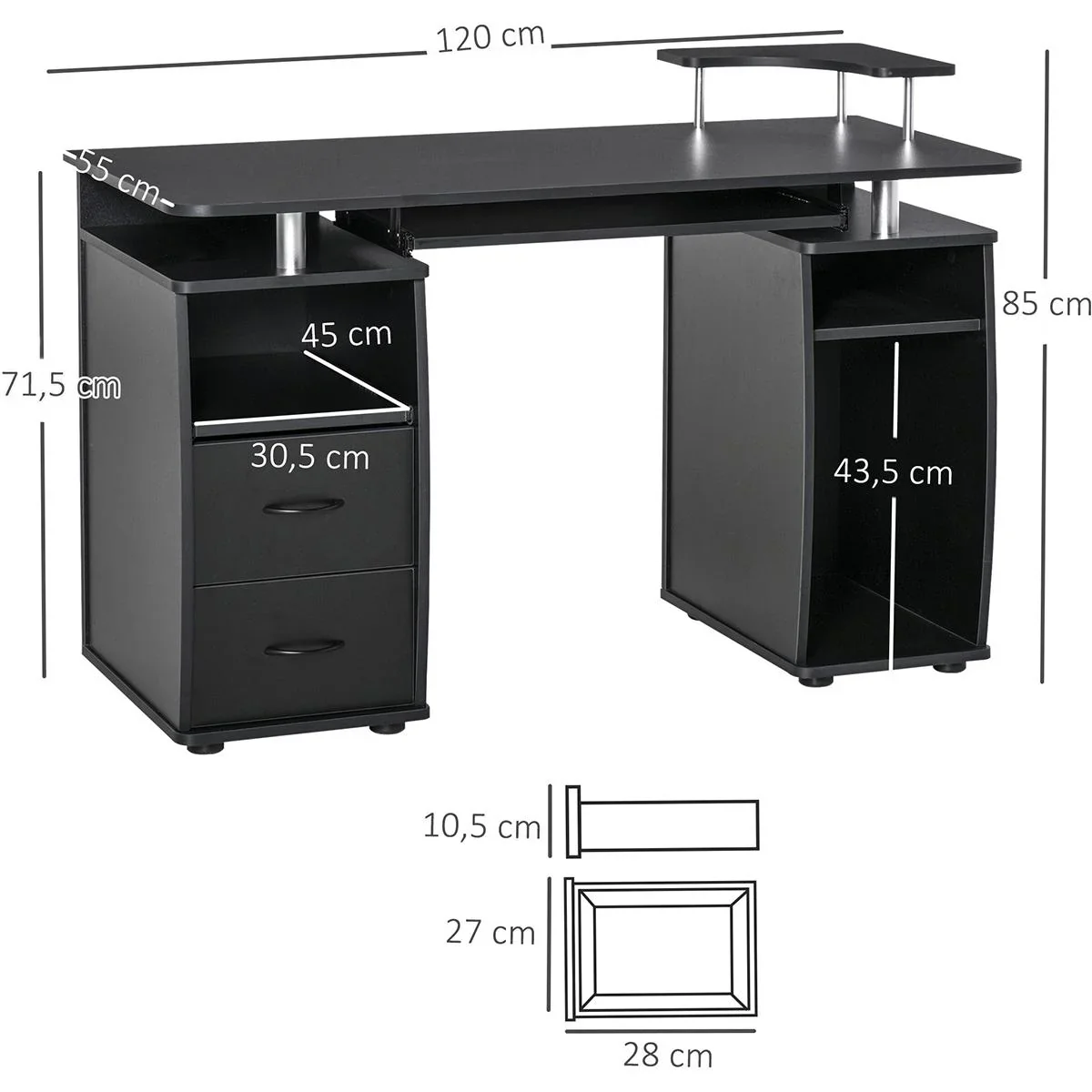 Computertisch mit 2 Schubladen Walnuss - 6
