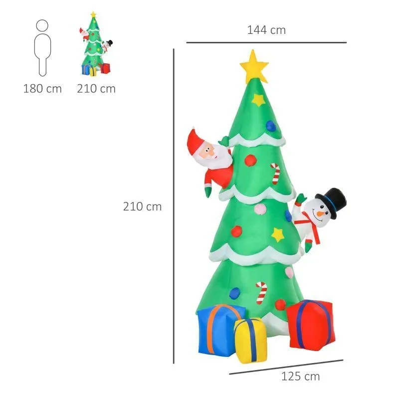 Aufblasbarer Weihnachtsbaum mit Weihnachtsmann Schneemann und Geschenkbox 210 cm - 0