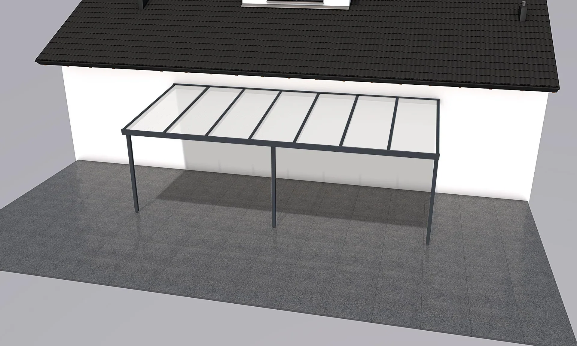 Terrassendach Premium, anthrazit, 7120 x 3060 mm - Polycarbonat Stegplatten 16 mm, opal - 0